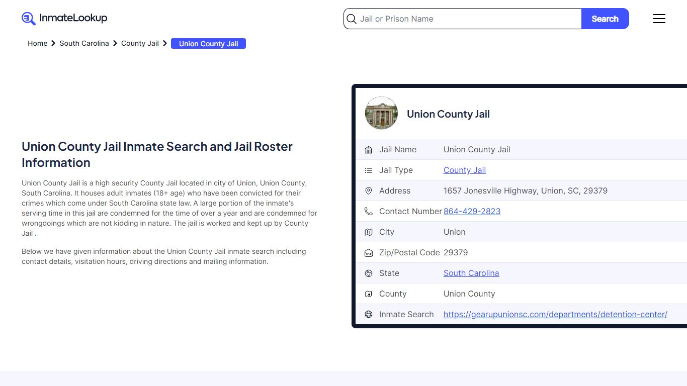 Union County Jail Inmate Search - Union South Carolina - Inmate Lookup